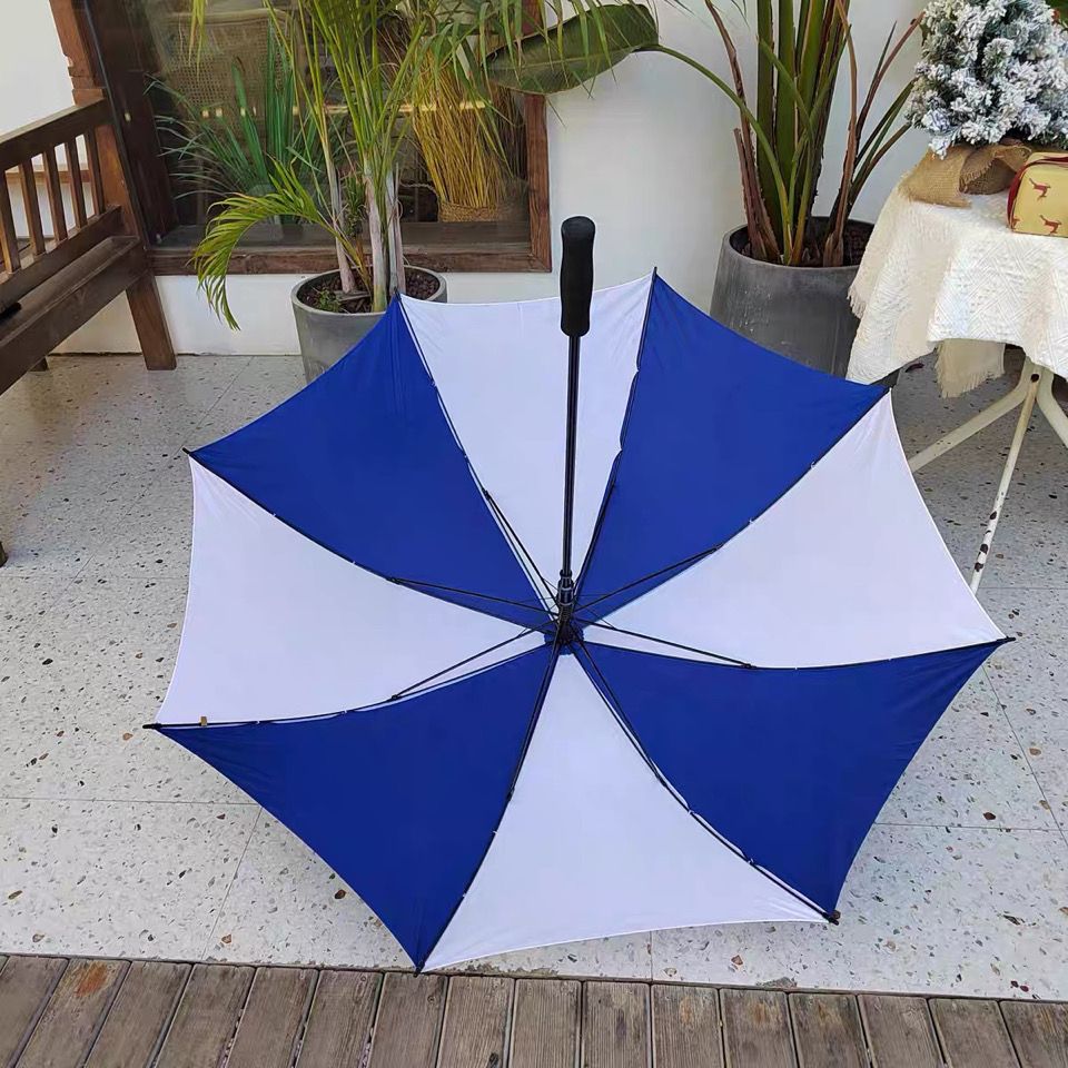 雨傘 高爾夫藍白相間簡約紳士晴雨傘抗風超大傘面可撐2~3直骨長柄 幸福驛站
