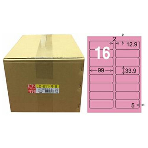 【龍德】A4三用電腦標籤 33.9x99mm 粉紅色 1000入 / 箱 LD-811-R-B