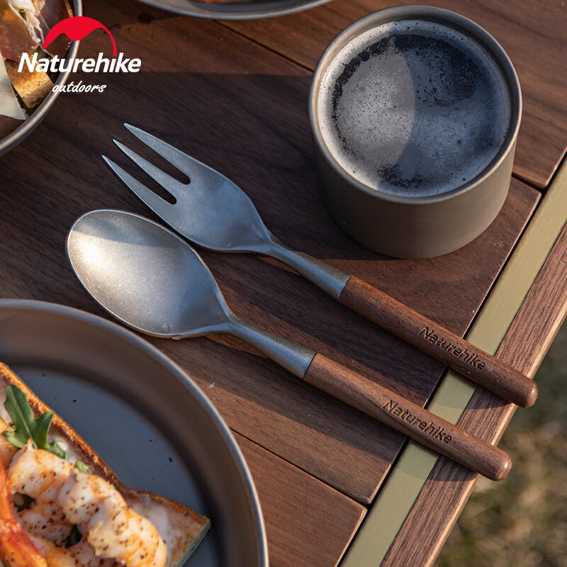 Naturehike挪客不銹鋼木質餐具套裝戶外露營野餐便攜刀叉勺三件套
