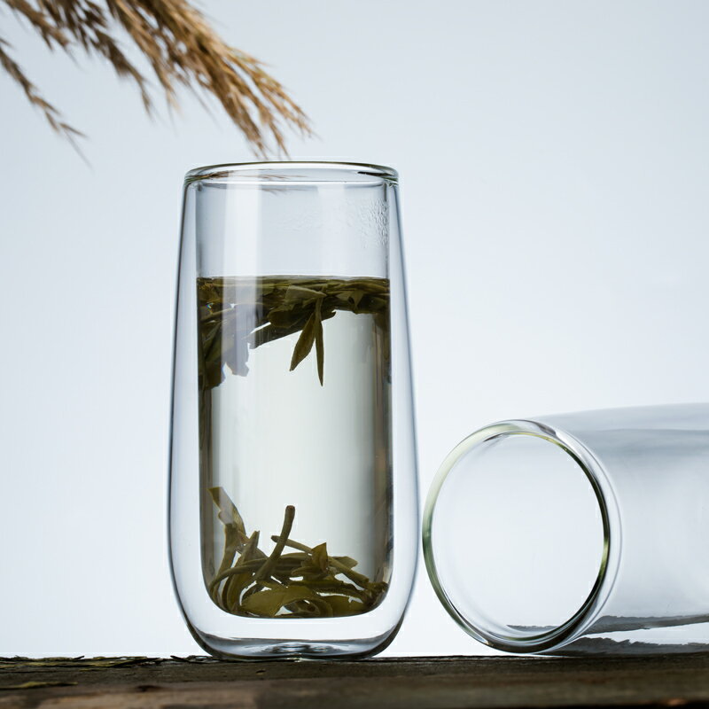 高硼矽雙層玻璃水杯辦公室綠茶杯耐熱牛奶杯透明家用水杯套裝