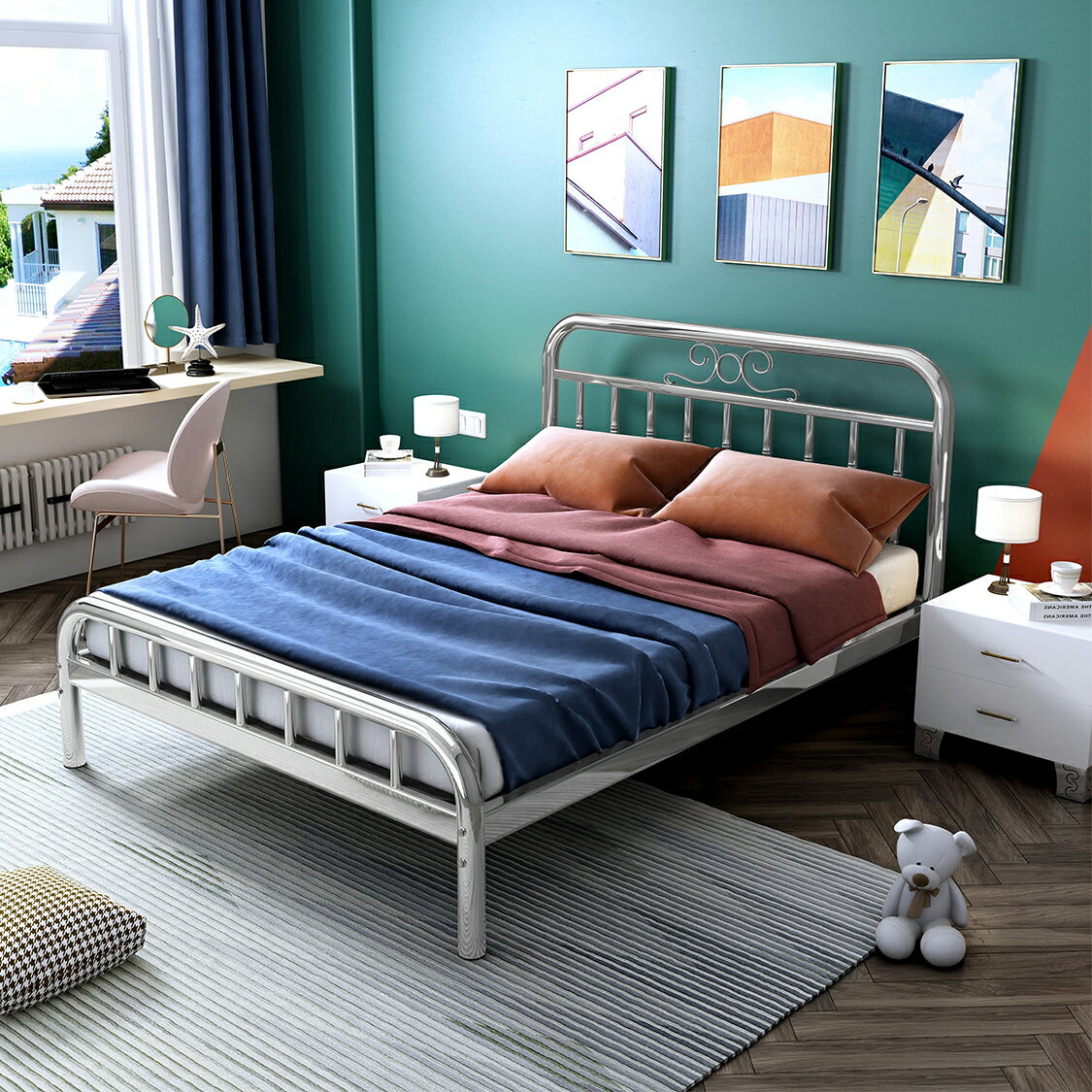 不銹鋼床304加厚1.5米1.8雙人床家用1.2米單人環保不銹鋼床架定制