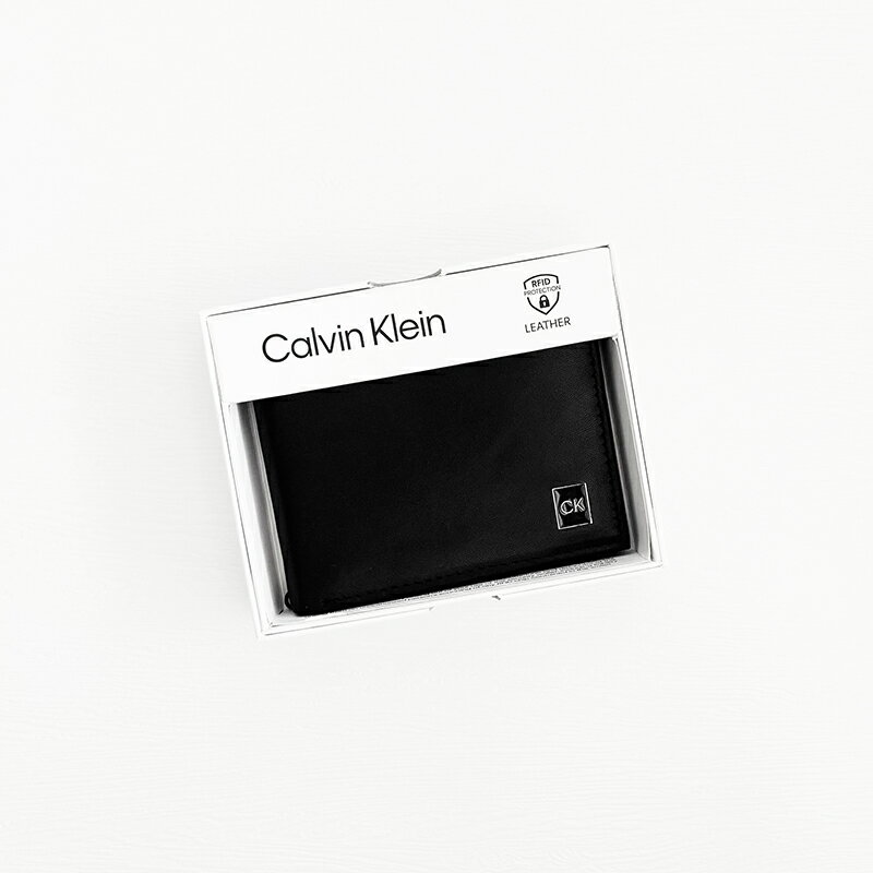 美國百分百【全新真品】Calvin Klein 皮夾 RFID防盜 錢包 CK 短夾 證件夾 logo 專櫃精品 黑色 CS90