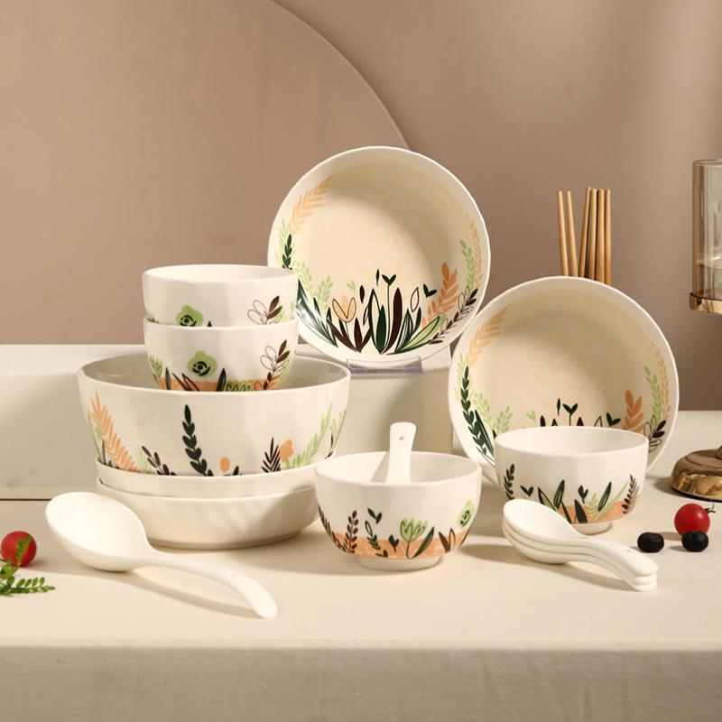 餐具組合 釉下彩碗食品級餐具陶瓷家用飯碗高顏值面碗湯碗盤套裝整套田園風