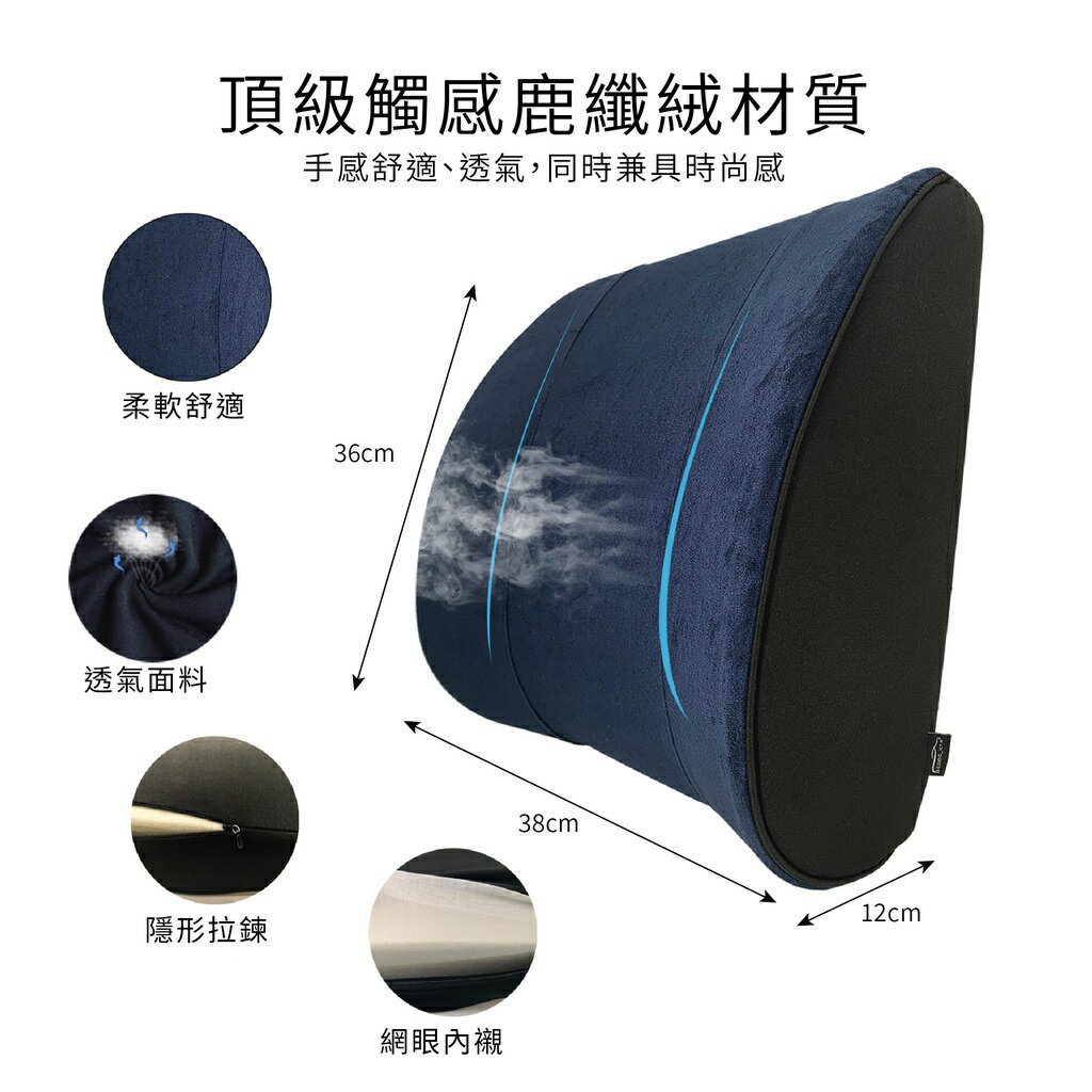 記憶棉腰靠枕 汽車腰靠 靠墊 車椅靠腰枕 通用座椅腰部支撐枕 五色可選【鹿纖絨布】 2