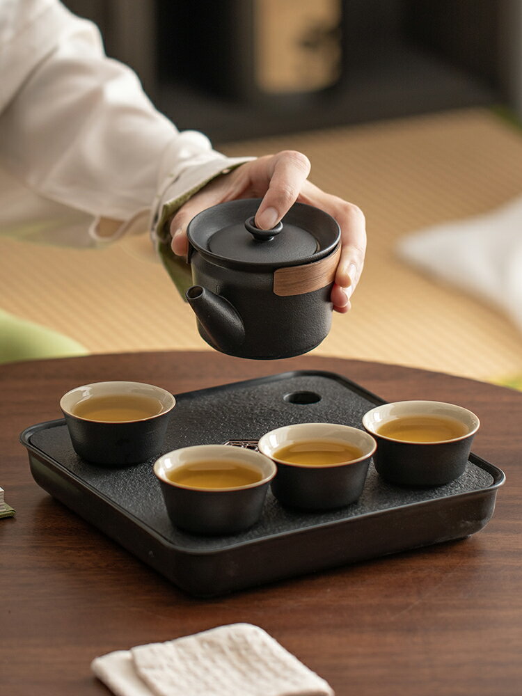 黑陶茶壺功夫茶具套裝家用簡約旅行便攜式戶外辦公酒店整套泡茶器