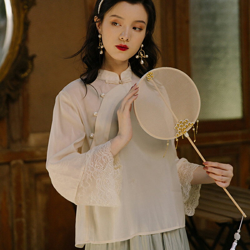 夏民國風雪紡仙女改良旗袍上衣復古茶服中國風漢元素日常漢服套裝
