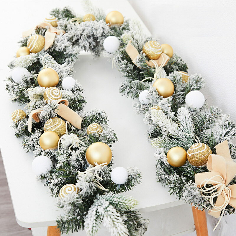 聖誕節裝飾品加密落雪PE裝飾藤條掛飾酒店櫥窗門掛墻掛聖誕樹家用【淘夢屋】