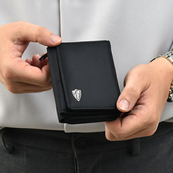 短夾 黑色盾牌三折尼龍皮夾【NWB25】