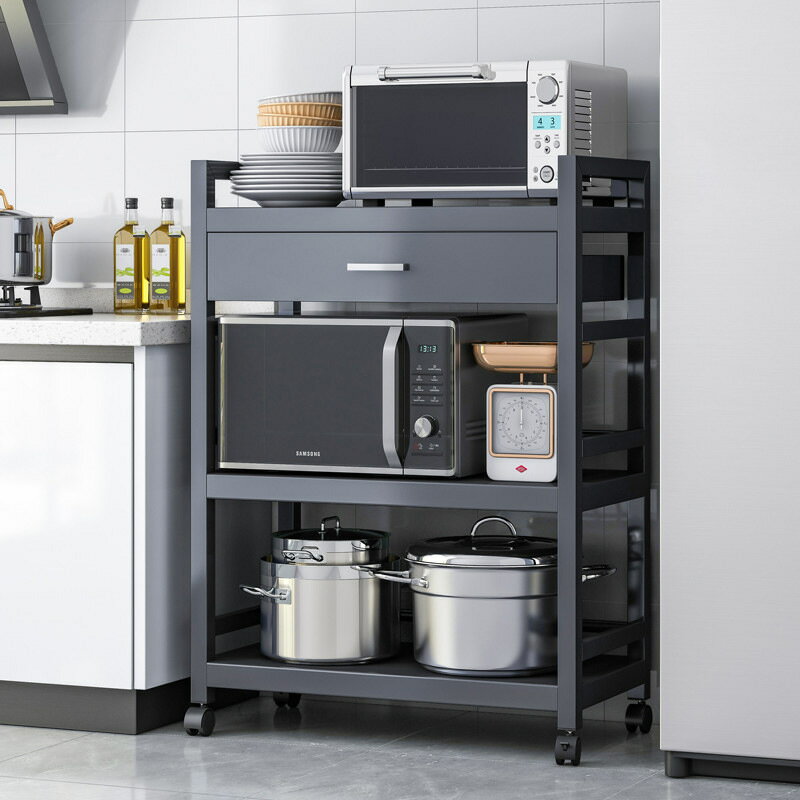 APP下單享點數9% 廚房置物架落地多層帶抽屜多功能家用鍋具儲物架烤箱微波爐收納架