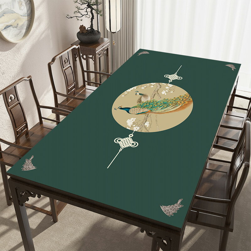 新中式餐桌桌布pvc皮革防水防油防燙防滑免洗長方形蓋布茶幾家用