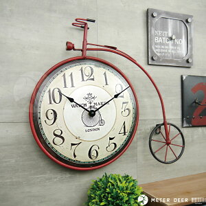 掛鐘復古工業風倫敦大型鐵皮藝術腳踏車造型時鐘自行車高輪車模型 懷舊掛畫風格 酒吧民宿咖啡餐廳店牆面櫥窗擺飾時鐘