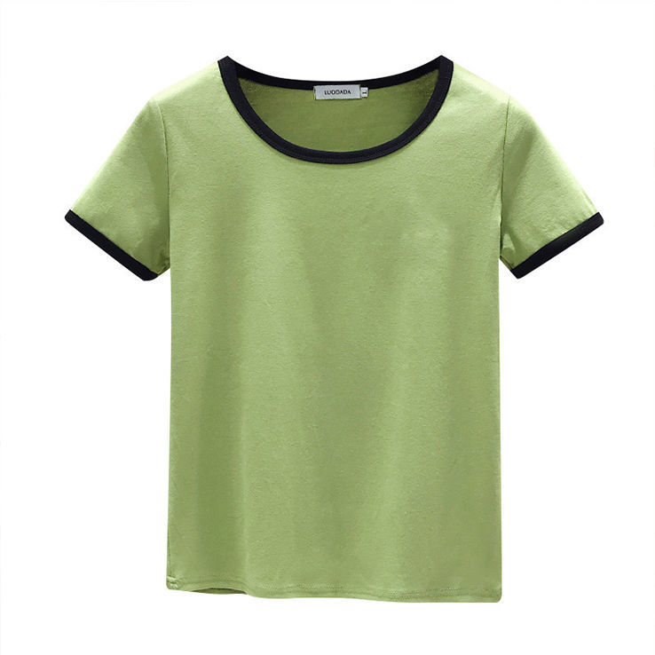 牛油果綠色t恤女短袖夏季新款緊身刺繡字母ins潮上衣棉質體恤