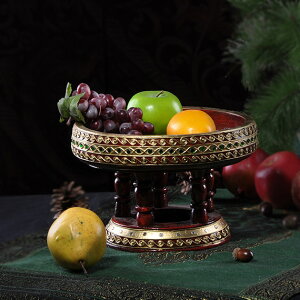 泰國工藝品東南亞裝飾實木果盤子泰式風格家居裝飾供品盤水瓜果盤1入