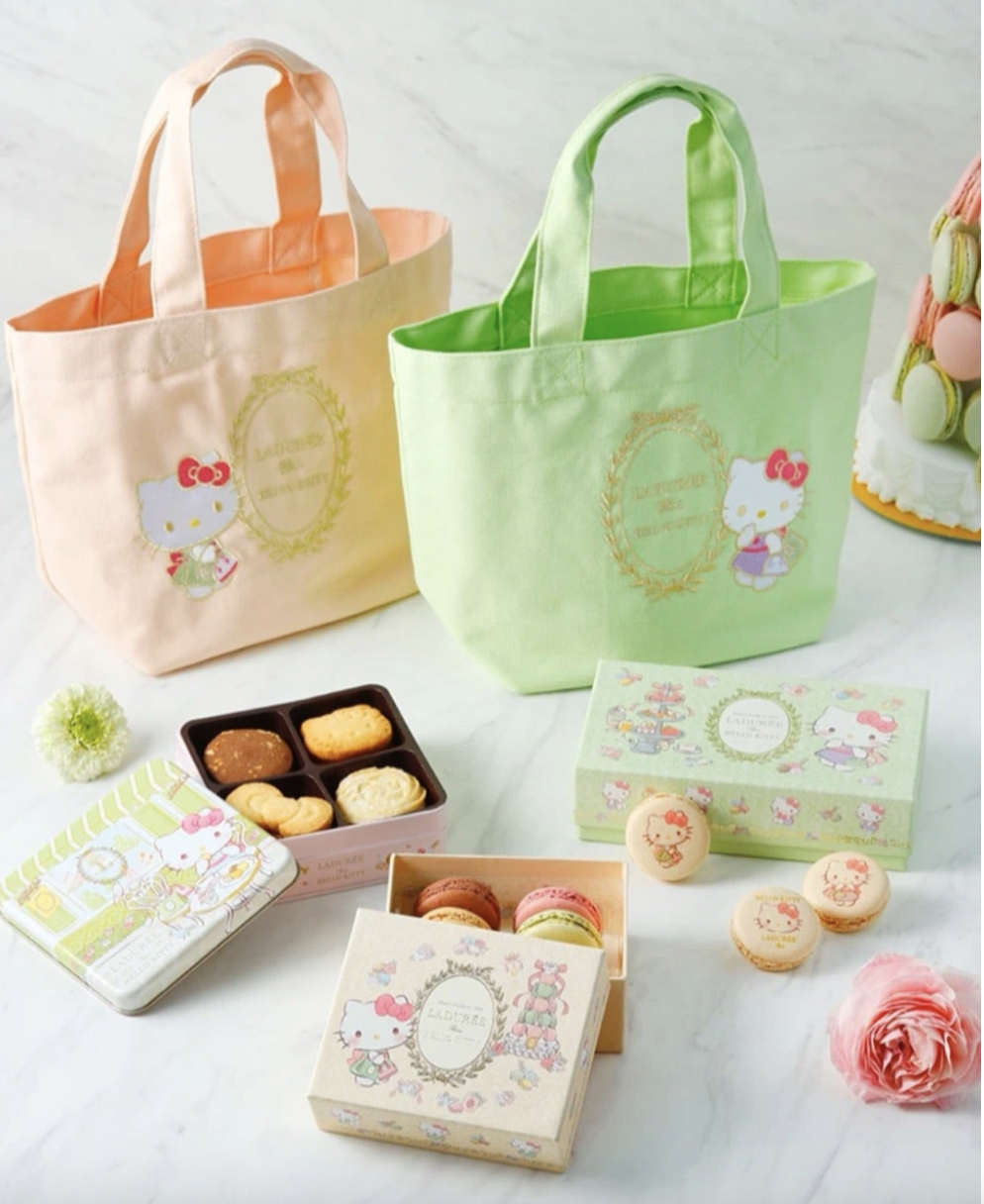 日本Laduree 聯名限量版Hello Kitty凱蒂貓-迷你托特包手提包便當袋-兩色現貨
