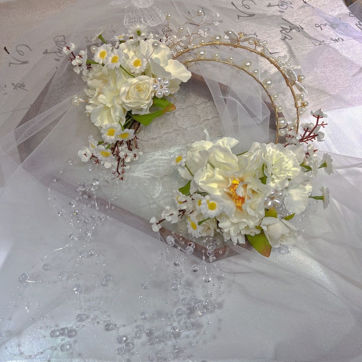 古風簪花圣女冠花環漢服絹花頭飾發飾民族花朵寫真花環新款手工 z8093