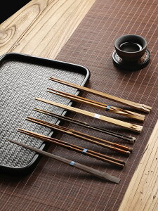 天然竹制手工環保竹筷日式料理尖頭筷 創意家用復古中式竹節筷子