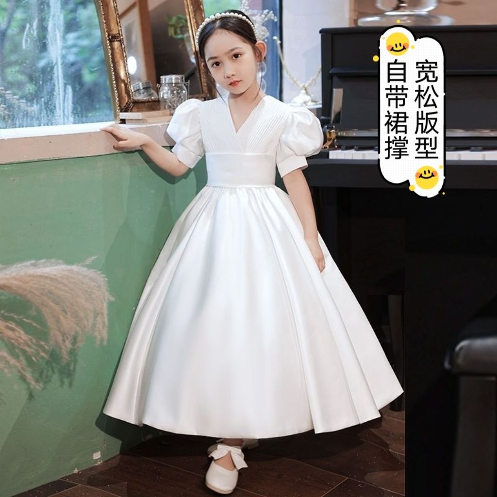女童禮服長款兒童伴娘服少兒主持人禮服女孩晚禮服鋼琴小提琴表演