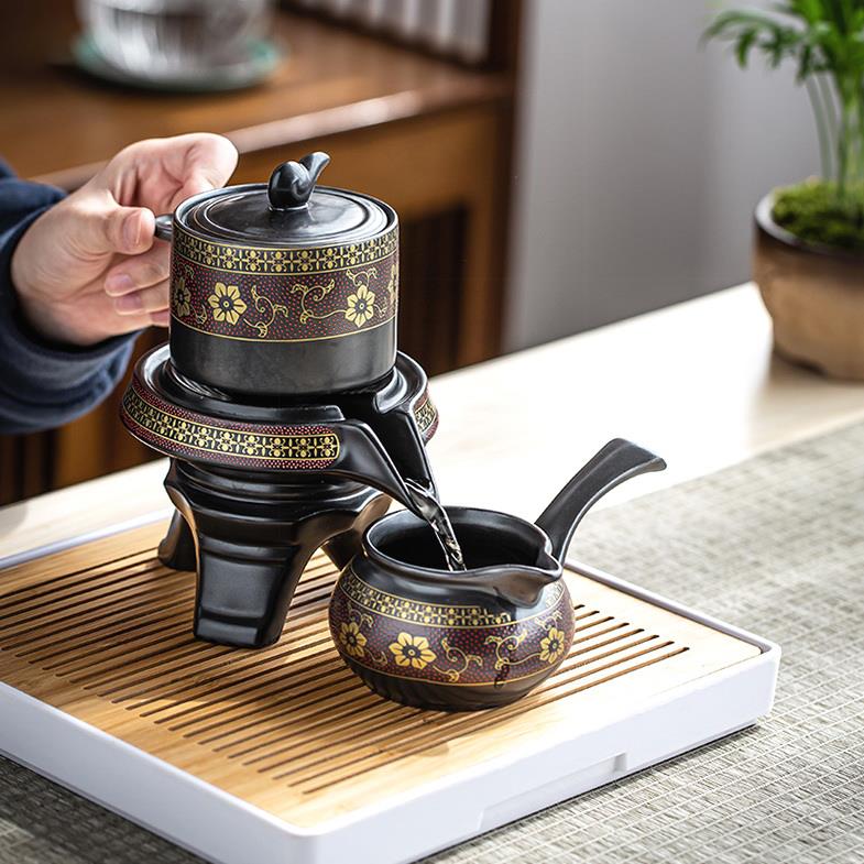 半自動功夫茶具套裝家用陶瓷懶人石磨泡茶喝茶道茶壺茶杯整套簡約