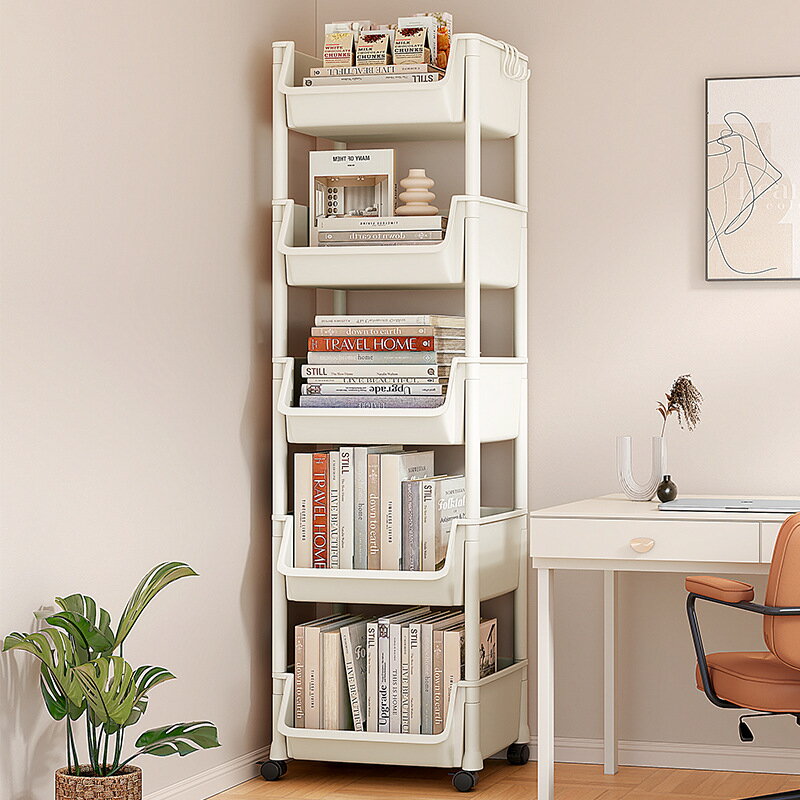 書架 書櫃 書桌 簡易可移動書架落地客廳置物架多層兒童書本零食收納架小推車書櫃