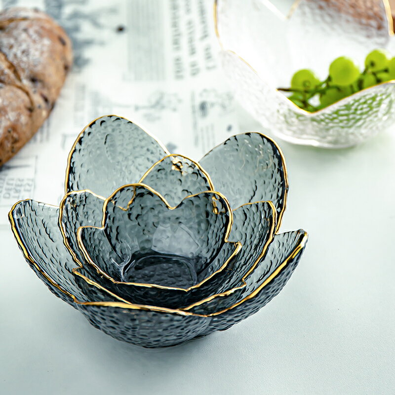 創意家用玻璃水果沙拉碗ins風好看的碗金邊甜品碗描邊拌菜碗