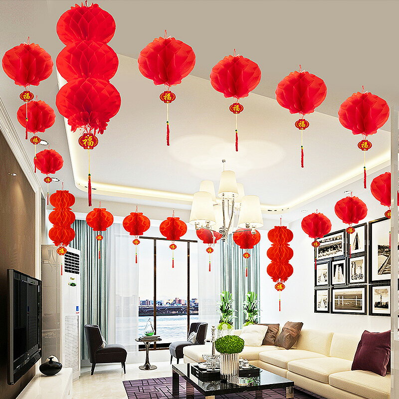 國慶節中秋節小紅紙燈籠防水家用喬遷燈籠串掛飾戶外室內裝飾布置 4