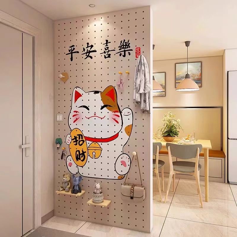 定製實木洞洞板置物架平安喜樂招財貓遮擋入戶玄關掛板收納展示架J-110公司貨