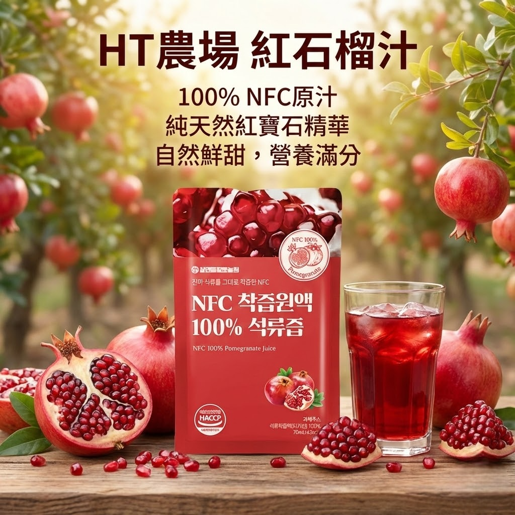 【KKM營養屋】免運  韓國 HT農場 NFC原汁100%紅石榴汁 70ml 紅石榴汁 石榴汁 100包入/箱