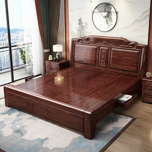 黃金梨木純實木中式實木床1.8*2米古典雕花床加厚加粗實木婚房床