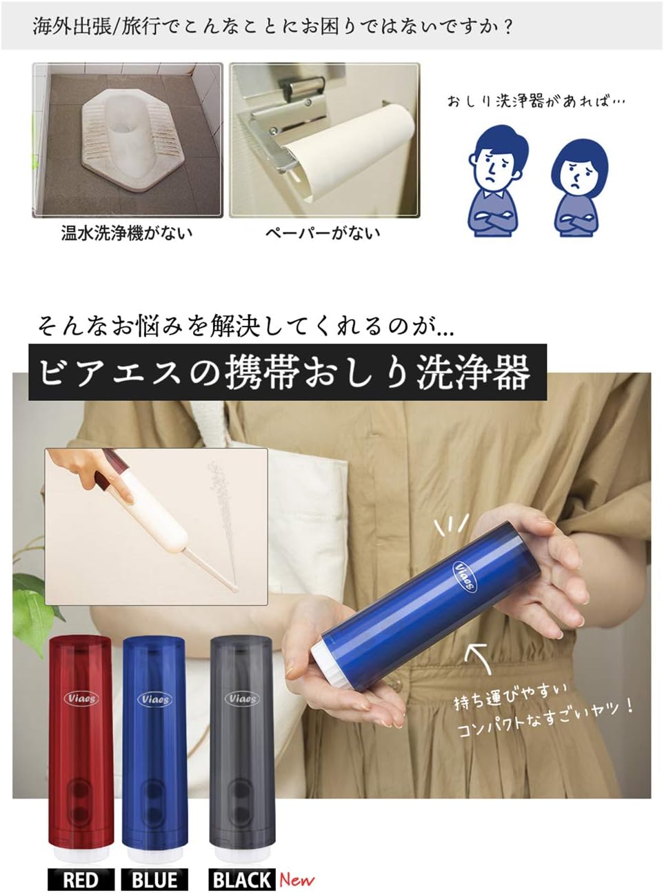 新款 日本公司貨 Viaes 攜帶型 免治馬桶 隨身 洗屁屁機 屁屁沖水器 可外接寶特瓶 旅行 露營 輕量 攜帶式 附收納袋