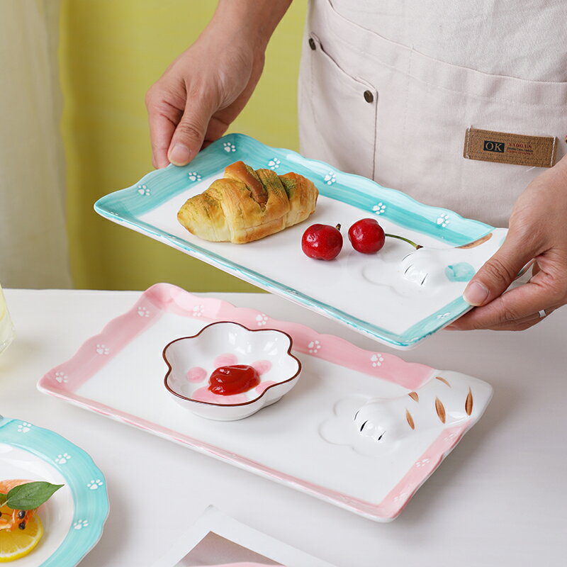 可愛立體貓爪碟陶瓷卡通餐具圓形壽司長方形甜品早餐盤家用菜盤子