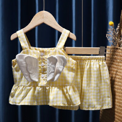 童裝2020夏裝新款兒童韓版套裝女童寶寶洋氣翅膀吊帶衫短褲兩件套