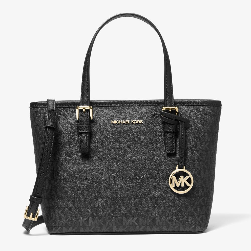 MICHAEL KORS 經典老花兩用包 防刮PVC塗層帆布 斜揹包 托特包 手提包 M62670 黑色MK(現貨)▶指定Outlet商品5折起☆現貨【送禮首選★APP下單點數4倍送】