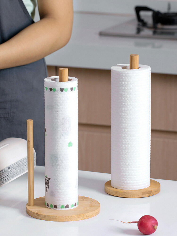 居家家紙巾架家用楠竹懶人抹布木支架廚房創意免打孔卷紙收納架子