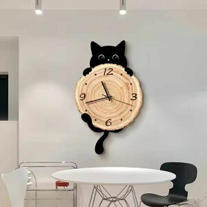 2023新款貓咪掛鐘客廳鐘表掛墻創意家用靜音臥室餐廳高級感時鐘