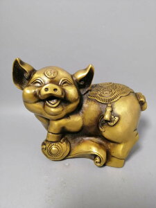 仿古黃銅招財豬如意福豬聚財旺財客廳辦公室裝飾品古玩銅器收藏
