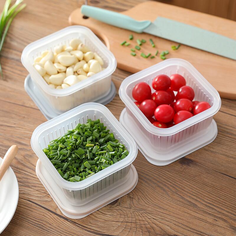 日式廚房蔥花姜蒜保鮮盒冰箱瀝水保鮮收納盒塑料食物密封盒子日本