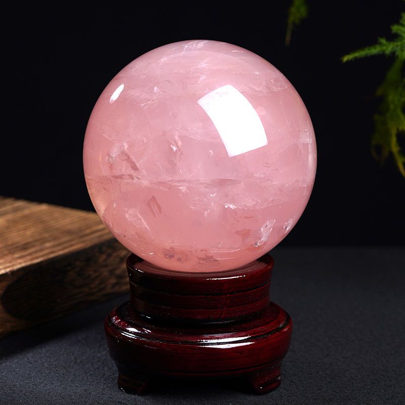天然粉水晶球擺件居辦公室客廳玄關飾遷送禮原石打磨水晶球