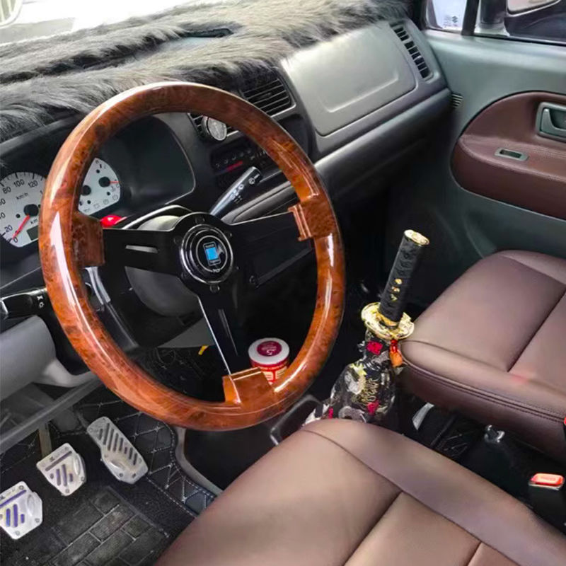 免運公司貨 汽車方向盤 14寸復古桃木紋汽車改裝方向盤 通用北斗星捷達浪迪翼神賽車鈦盤 可開發票/快速出貨