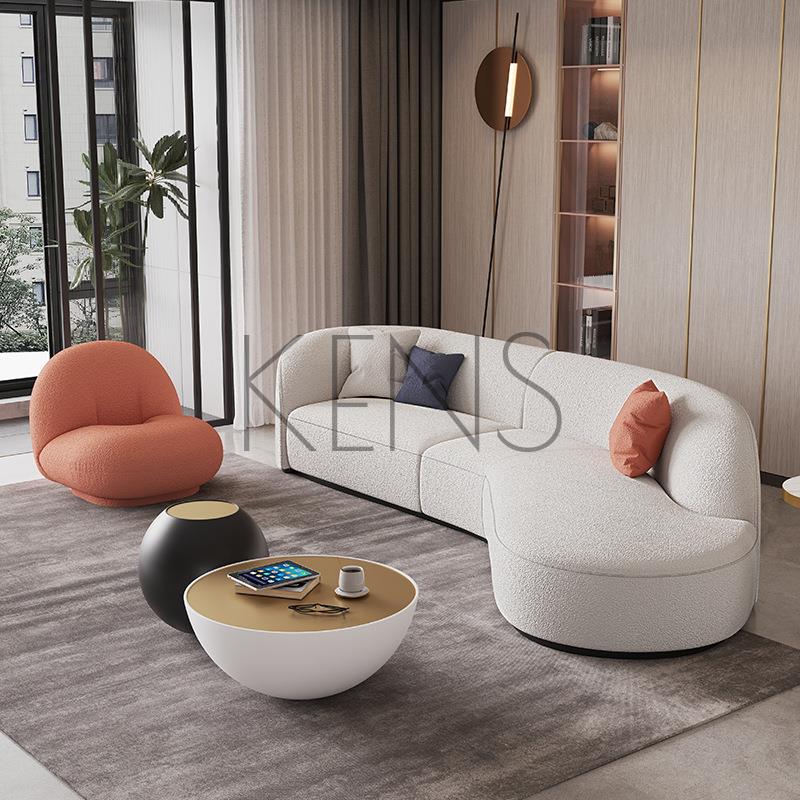 【KENS】沙發 沙發椅 異形布藝沙發北歐簡約現代輕奢客廳設計師款創意羊毛絨圓弧型組合