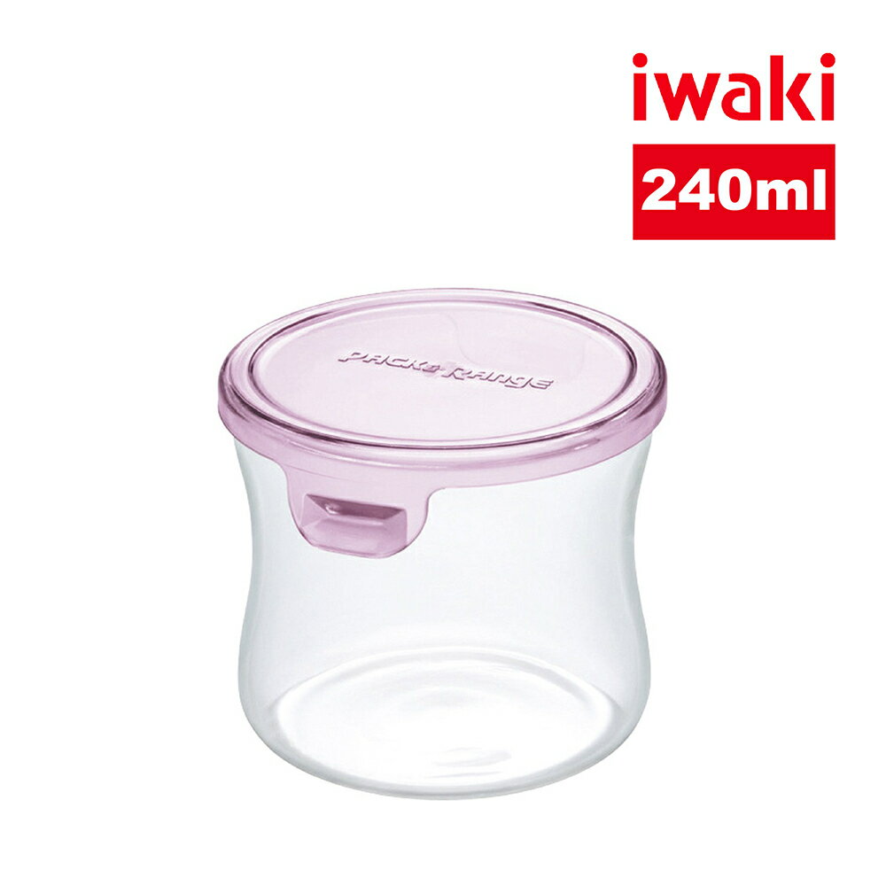 【iwaki】日本耐熱抗菌玻璃圓形微波保鮮盒240ml-粉