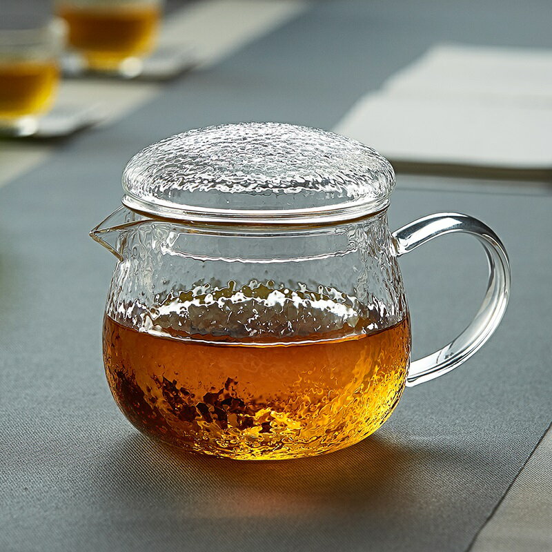 錘紋玻璃杯帶把茶水分離過濾泡茶杯耐高溫帶蓋家用玻璃水杯花茶杯