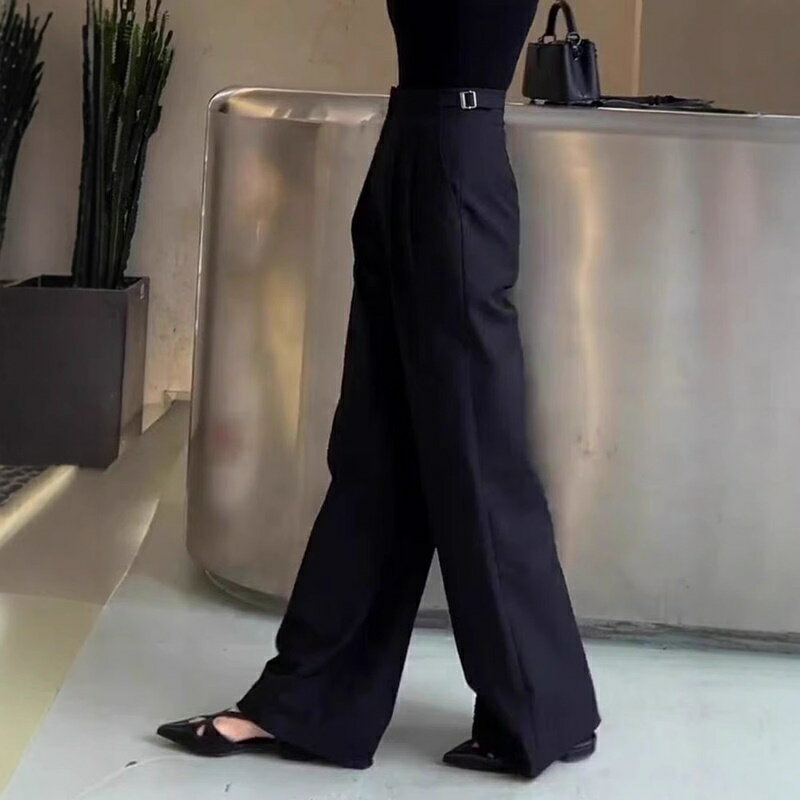 現貨+預購 西裝褲休閒長褲-設計感側扣窄版高腰女褲子2色74km32【獨家進口】【米蘭精品】