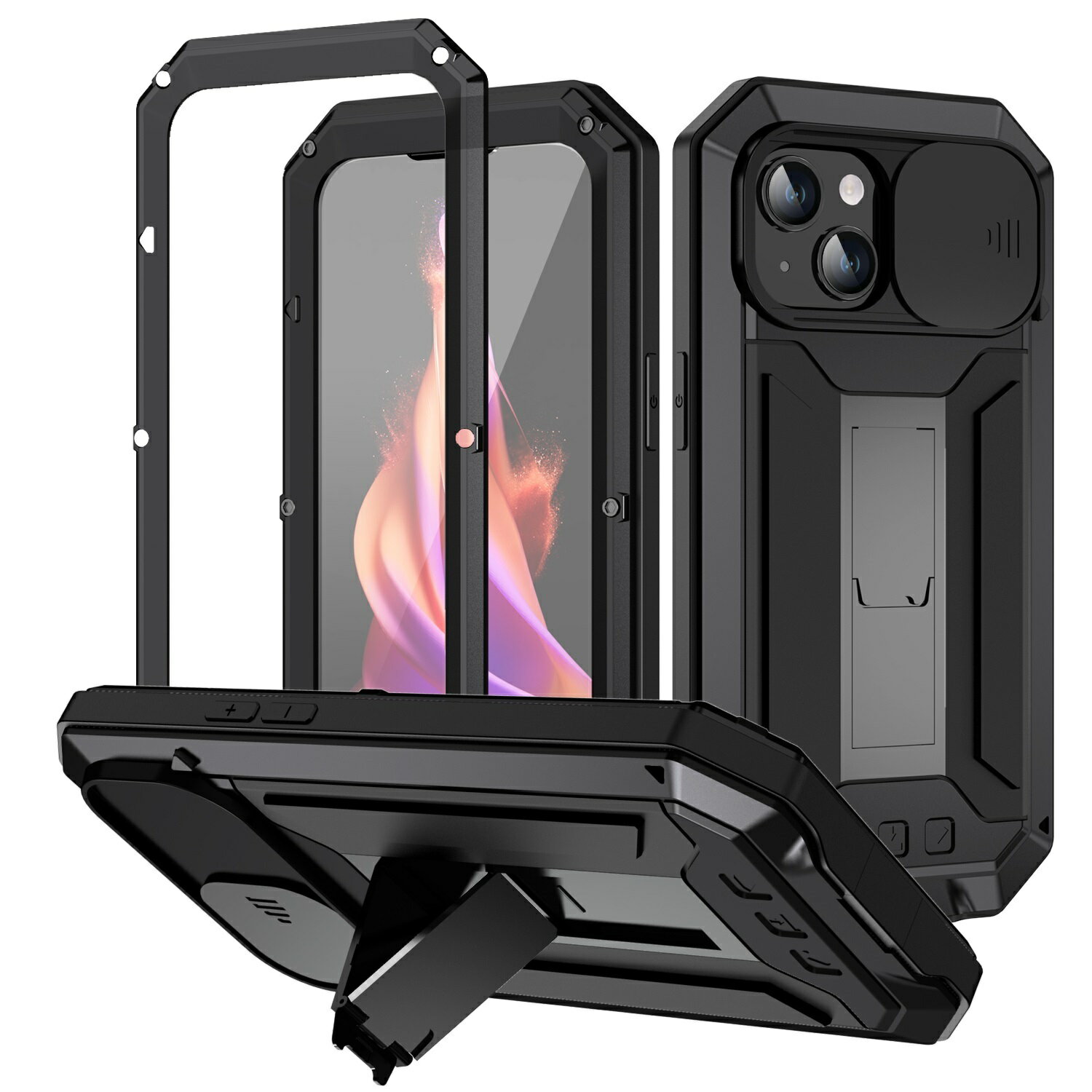 360全包防摔適用蘋果15手機殼iPhone16 Pro Max金屬14矽膠13保護套攝像頭護鏡支架外殼男個性