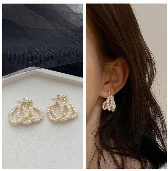 韓國ins復古氣質簡約百搭天然珍珠串手工流蘇925銀針耳環耳飾女