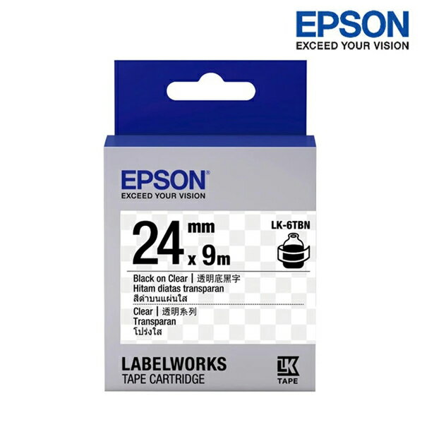 EPSON LK-6TBN 透明底黑字 標籤帶 透明系列 (寬度24mm) 標籤貼紙 S656406