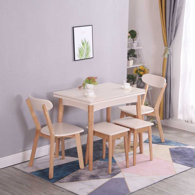 餐桌 餐檯 北歐折疊餐桌家用小戶型可伸縮飯桌椅組合長方形多功能旋轉飯桌子