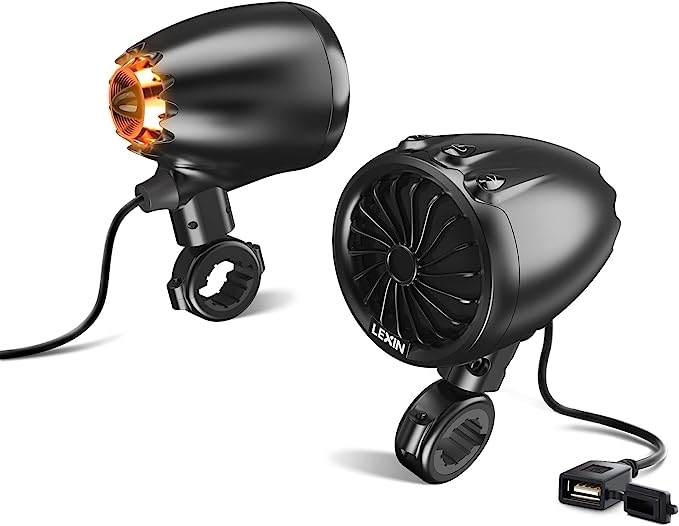 LEXIN【美國代購】LX-Q3BL摩托車喇叭 防水 音響系統 適用於 Harley Davidson 具有立體聲低音-黑