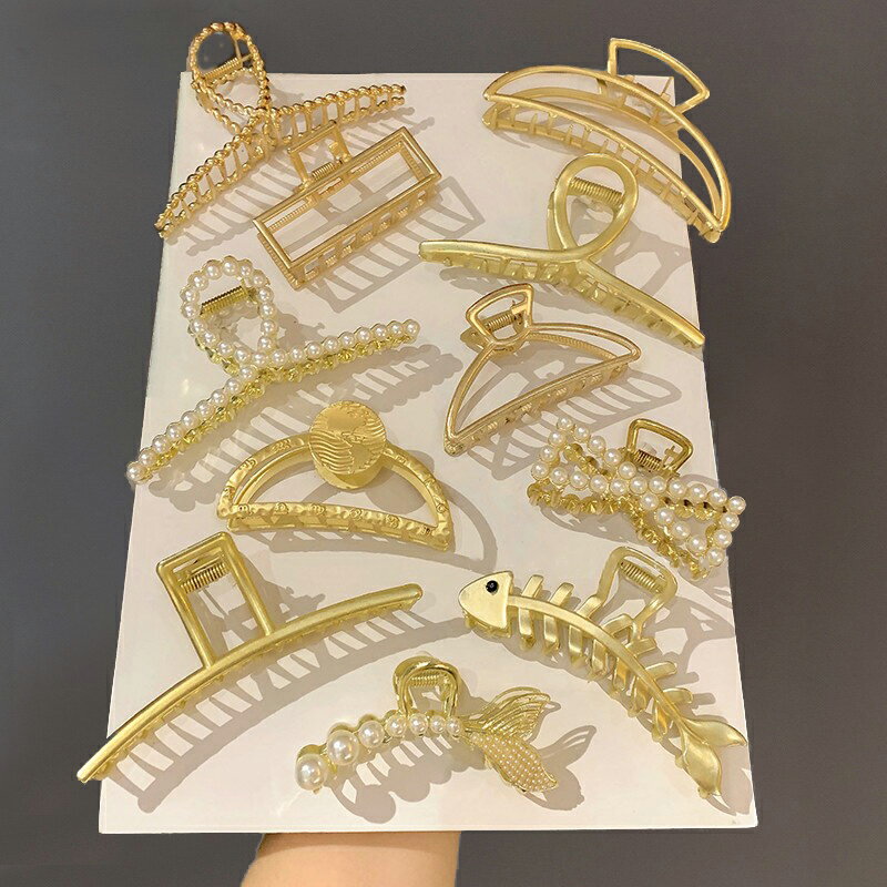 金屬抓夾女大號鯊魚夾子頭飾氣質網紅珍珠發夾後腦勺發抓發飾