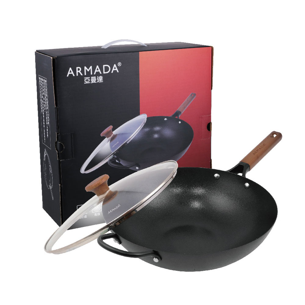 【ARMADA】花崗極鐵 32公分炒鍋 (含玻璃蓋) 贈 O cuisine 圓形派盤27公分 3