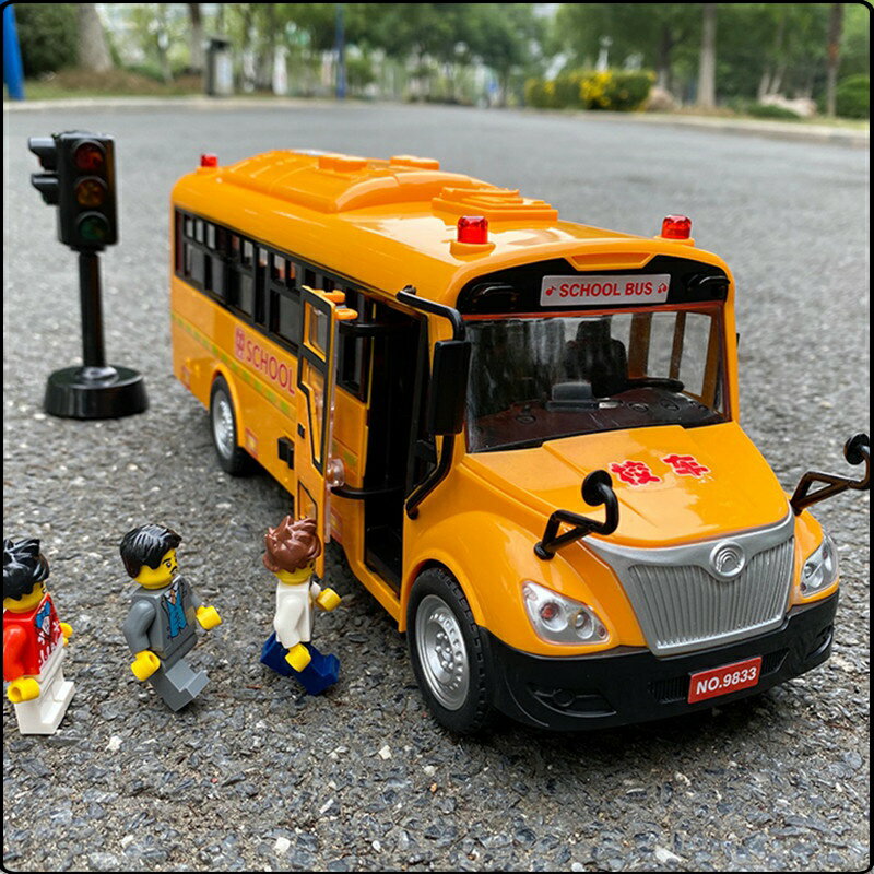 模擬校車巴士兒童玩具車合金回力校車可開門幼兒園寶寶公交車模型